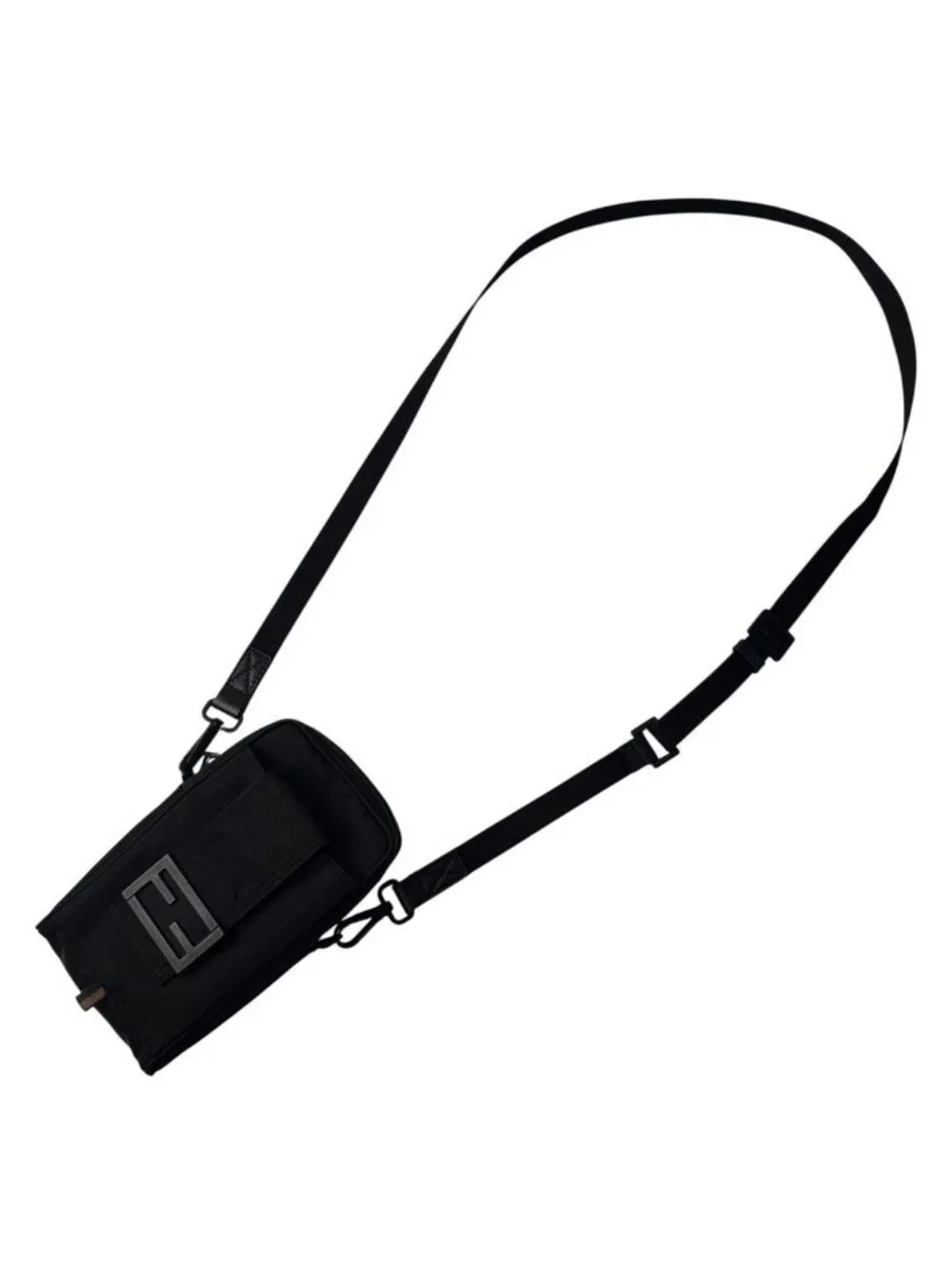 Fendi Baguette Phone Pouch Nylon Shoulder Bag Black